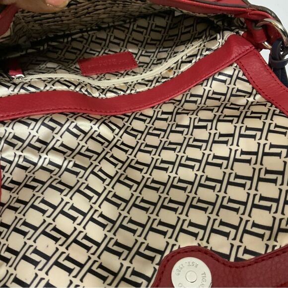 TIGNANELLO Red Pebbled Leather Organizer Shoulder Bag Crossbody Handbag Purse - Picture 7 of 13